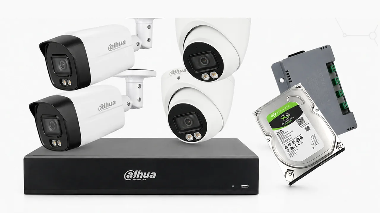 Paket CCTV Dahua Full Color 2MP 4 channel: empat kamera, DVR, dan hard disk