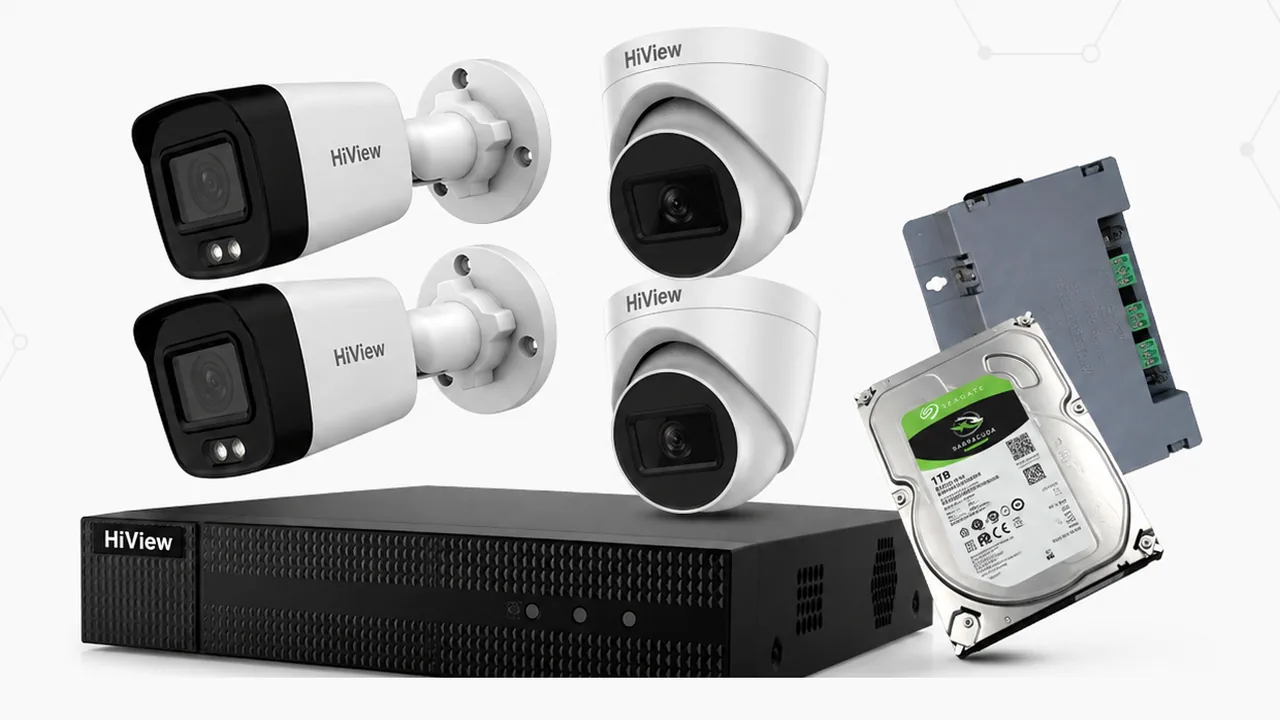 Paket CCTV HiView 2MP 4 channel: empat kamera, DVR, dan hard disk 1TB